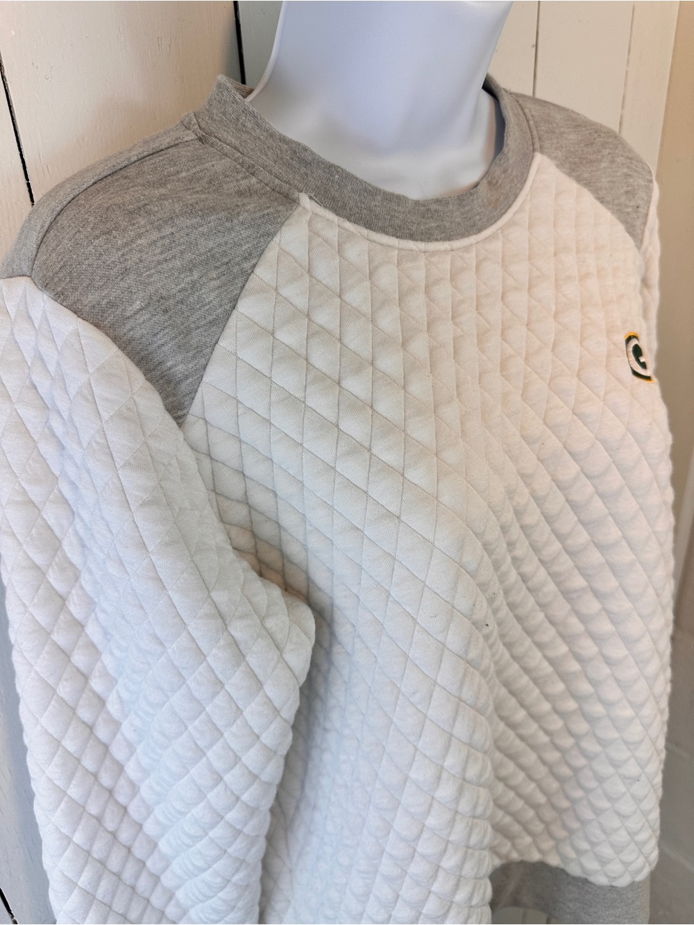 Green Bay Packers NFL Michael Strahan Quilted Sweatshirt Womens Small Gray White - Picture 7 of 10